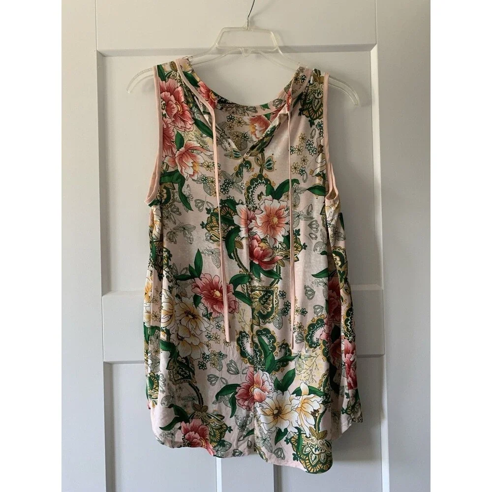 Carmen  Marc Valvo Blossom Floral Print Multicolor Sleeveless Top Blouse Small - Picture 2 of 5
